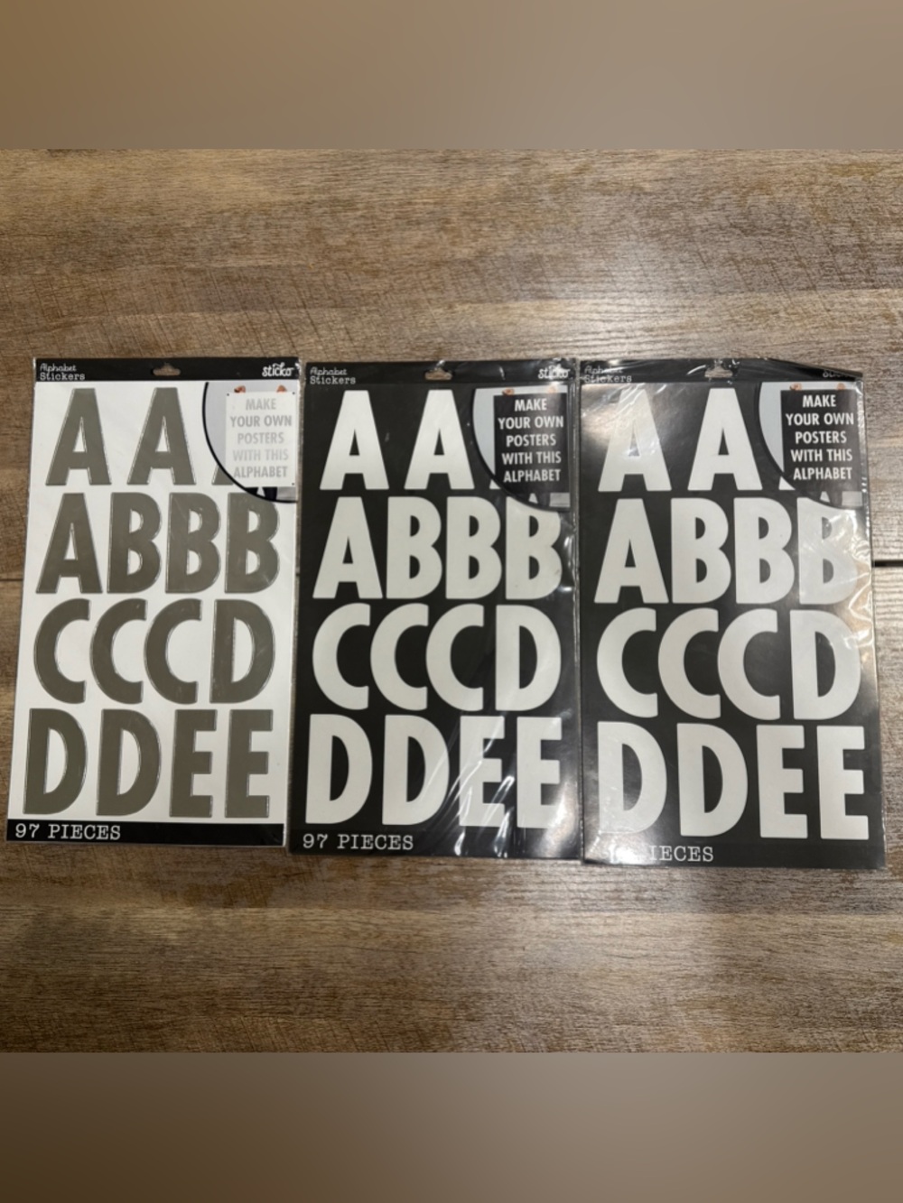 Alphabet Sticker Set – White Letters on Black Backing